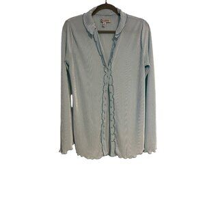 Urban Outfitters Women’s L Top Light Blue Long Sleeve Ruffled Collar Blouse